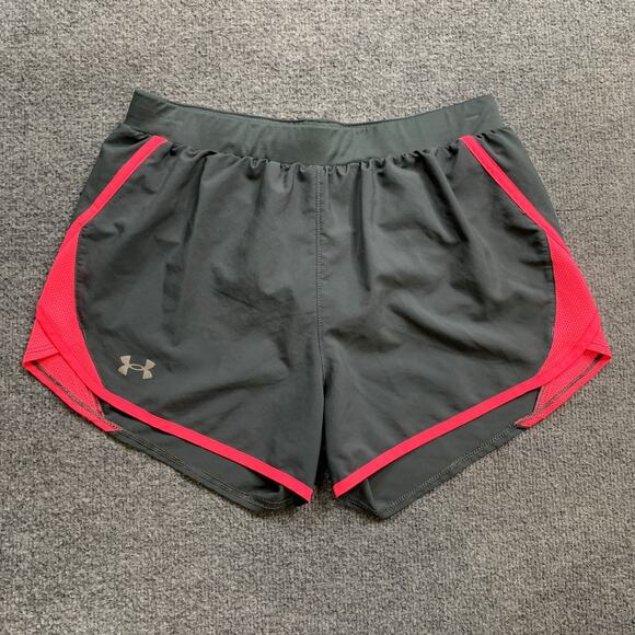 Under Armour Shorts Womens Medium Grey Neon Pink Loose HeatGear Drawcord Running - Picture 2 of 12